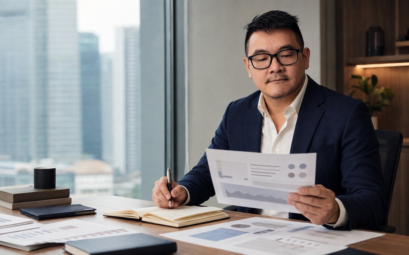 Alan Yeong reviewing market evidence in a contemporary office